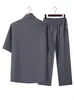 Conjunto de Ropa de Verano para Papá: Camisa de Manga Corta con Cuello y Pantalones Cropped para Hombres de Mediana Edad y Mayores, Conjunto de Dos Piezas de Verano para Abuelo