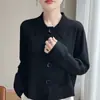 Cardigan de Tricô Fino de Lã Novo Outono/Inverno 2026 com Gola Reversível, Manga Longa, Cor Sólida, Botões Grandes, Caimento Solto Casaco Feminino
