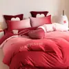 Nuevo Juego de Cuatro Piezas de Algodón Bordado Estilo Chino de Alta Gama para Boda, Sábana Roja Brillante, Funda de Edredón de Algodón Puro, Ropa de Cama para Boda