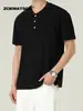 Ropa para Hombre Zoewatson Transfronteriza para Hombre Camiseta de Manga Corta con Cuello Henley de Waffle Estilo Americano Marca de Tendencia Top Casual Holgado