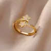 Anillo Abierto de Lujo con Baño de Oro de 18K y Diamantes Completos, No se Desvanece, Anillo de Circonita, Anillo de Moda de Gama Alta para Mujer