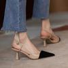 Sandalias Baotou de Verano Nuevas 2024 Combinación de Colores Francesa Punta Afilada de Aroma Pequeño Tacones Altos Sandalias de Hebilla de una Palabra Tacones de Aguja