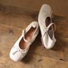 Zapatos Mary Jane de piel de oveja suave superior con lazo 2025 Primavera Planos de punta cuadrada de cuero plano con botón suela suave de una sola capa para mujer