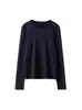 Camiseta de Punto de Seda y Lino con Cuello Redondo y Mangas Largas para Mujer, Corte de Hombro Regular, Top Interior Holgado y Amigable con la Piel, Tejido de Lino Tencel