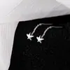 Líneas de oreja de plata de ley S999 de 2.5 cm, pendientes de borla corta de estrella de cinco puntas, piercing de oreja de moda, tachuelas de oreja de plata pura