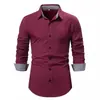 Nova Camisa Masculina Casual Xadrez Escuro Estampado de Manga Longa Outono e Inverno 2025