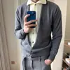 Cárdigan de punto retro de dos piezas color block de cuello alto, estilo old money, corte limpio, para hombres y mujeres, adecuado para otoño e invierno, para el trabajo y el ocio