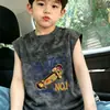 Chaleco sin mangas de algodón puro nuevo tie-dye para niños, Camiseta sin mangas versátil estampada de dibujos animados suelta para niños en verano, con cuello redondo