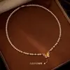 Collar de Perlas con Mariposa Dorada Método Antiguo Estilo Nacional para Mujer, Nuevo Estilo Chino Lujo Ligero, Cadena para Clavícula de Perla de Cristal Perfectamente Redonda