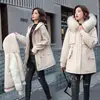 Jaqueta parka feminina, uso triplo, casaco de comprimento médio com pelo sintético de coelho, estilo coreano, forro interno removível, gola grande de pelo, casaco de algodão de alta qualidade