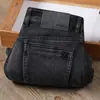 Jeans Masculino Grosso Europeu Outono e Inverno Cinza Fumê Moda Slim Cintura Média Stretch High-End Casual Perna Reta