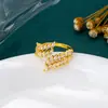 Anillo Abierto de Espiga de Trigo de Zirconia de Alta Gama de Moda para Mujer Anillo de Oro Arena Vietnamita Joyería de Estilo Lujo Ligero Transfronteriza Venta al por Mayor