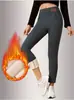 Calça de yoga de lã de cordeiro espessa estilo europeu e americano para mulheres, cintura alta, modeladora, controle de barriga, levanta bumbum, adequada para usar como roupa externa, forrada com fleece para aquecimento