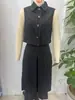 Conjunto Casual Femenino Transfronterizo: Chaleco recto de bloques de color + Pantalones cortos tipo bermuda largos plisados con cinturón