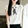 26 Novas Camisetas de Gola Lapela de Seda Gelada Estilo Verão para Mulheres Manga Curta Moda Fina Versátil Casual Elegante Top Malha