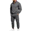 Conjunto de moletom com zíper e bolso canguru e calça, estilo workwear, gola alta, forrado de fleece, pesado, outono e inverno, transfronteiriço europeu e americano, masculino, corte solto