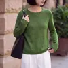 Suéter de punto de una pieza Tencel lino cuello redondo para mujer, primavera y otoño, sin costuras, holgado, estilo francés, adecuado para ir al trabajo y vacaciones