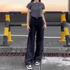 Jeans Negros de Pierna Ancha para Mujer Verano Delgados de Cintura Alta Adelgazantes Pantalones Rectos Estilo Americano Pequeño 2024 Nuevo