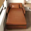 Sofá-cama de dupla finalidade para cochilo, sofá-cama estilo chinês vintage, cama dobrável de couro encerado a óleo, multifuncional e dobrável