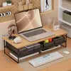 Soporte para computadora de estilo cajón con rejilla de hierro forjado, estante de almacenamiento universal para escritorio para laptops, organizador de escritorio de oficina