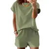 2026 Conjunto de Exportación de Ropa de Mujer Europea y Americana Amazon Verano Tiktok Talla Us Conjunto de Dos Piezas de Manga Corta y Pantalones Cortos Cuello Redondo Verano