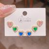 2025 Nuevos Aretes de Amor de Circonita de Color de Alta Gama Tres Pares de Aretes Elegantes de Aguja de Plata para Mujer Aretes de 6 Piezas