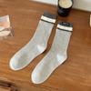 Calcetines 2025 Versátiles para Mujer Doble Puño Etiqueta de Tela Calcetines de Algodón Otoño e Invierno Calcetines Casuales Japoneses de Caña Media Transpirables