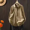 ¡Original! ¡Directo del fabricante! Nuevo estilo de primavera, algodón puro, tejido cepillado, color liso, camisa versátil de manga larga holgada artística para mujer