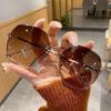 Nueva Llegada Gafas de Sol sin Marco de Corte al Vivo 2024 Verano Moda Estilo Coreano Tono Agitado Gafas de Sol para Directo Gafas Adelgazantes para Mujer de Cara Grande