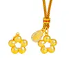 Colar Pingente Fortuna Flor Pequena Dourada Oca com Dinheiro e Flor da Sorte Corrente para Suéter da Loja de Ouro Pu Zuo