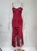 Vestido de Malla Elástica de Spandex de Color Sólido con Escote en V y Tirantes Finos, Ajustado, Sexy, Estilo Ins Europeo y Americano, Pierna de Pescado, Longitud Media