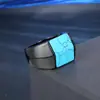 Anillo de acero inoxidable cuadrado geométrico simple turquesa flujo titanio acero para hombre Jinziying joyería europeo y americano