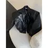 Jaqueta de Couro Acolchoada Curta Estilo Coreano Couro PU Preto Tendência Masculina Casual Alta Qualidade Jaqueta Preta com Zíper Top
