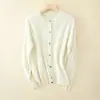 Cardigan Feminino Retrô de Tricô em Ponto Trançado, Macio e Amigo da Pele, com Gola Redonda, Pequeno de Cashmere, Cor Sólida, Camada Base de Tricô, Peça para Primavera e Outono