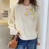 Suéter floral tridimensional bordado de alta resistência, top de malha versátil para outono e inverno, soltinho, modelador, gola redonda, macio e amigo da pele para mulheres