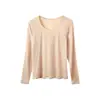 Ropa interior térmica de lyocell para otoño e invierno, capa base fina, camiseta de capa base, suave, amigable con la piel, sin costuras, cuello redondo, conjunto cálido para mujer