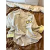 Pijama Manga Longa com Desenho de Gato Polka Dot Fofo para Mulheres, Estilo Primavera e Outono, Usável como Roupa Externa, Conjunto de Cardigan e Calça para Casa para o Verão