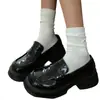 Mocasines de suela gruesa estilo universitario para mujer, 06 otoño nuevo, zapatos británicos vintage de cuero negro, zapatos de vestir versátiles, zapatos JK