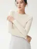 ¡Lavable en la lavadora! Suéter de punto fino 100% lana Yangzi para mujer, ajuste ceñido, cuello redondo, fino, tejido sin costuras, camiseta base