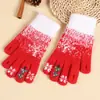 Luvas de Natal de floco de neve transfronteiriças outono e inverno femininas quentes fofas cinco dedos tela sensível ao toque inverno à prova de frio equitação aquecimento para as mãos