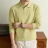 Camisa polo de manga larga de algodón puro para hombre, algodón 100% mercerizado, color liso, camiseta casual con cuello para primavera y otoño