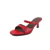 Pantuflas de Piel de Oveja de Dos Capas sin Cierre con Tacón Alto para Mujer, Sandalias de Verano de Cuero Genuino de Punta Abierta con Tacón de Aguja para Mujer