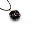 Temu Venta Caliente Colgante de Alambre Dorado Asimétrico Tendencia Piedra Natural Cristal Ágata Piedra Collar Boutique Tk Venta Caliente