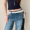 Cinturón tejido a mano estilo retro americano sin hebilla para mujer, cinturón de cuero rojo de alta gama para combinar con jeans y decorar faldas