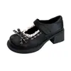 Sapatos de couro estilo retrô com salto grosso e laço discreto, novos sapatos Mary Jane estilo britânico de outono de 2026 para mulheres combinarem com saias
