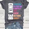 2025 Comercio exterior europeo y americano nueva camiseta manga corta BEKIND estampado de letras a color camiseta cuello redondo