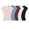 26166-26 Nuevo top básico de punto estilo coreano ajustado para principios de otoño, color mojito, cuello en V, manga corta acampanada