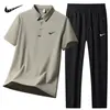 Camisa Polo Deportiva de Seda de Hielo para Hombre Traje de Verano Delgado Transpirable de Secado Rápido Manga Corta Pantalones Casuales Traje de Dos Piezas para Hombre