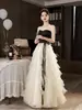 Vestido de Noche Strapless de Alta Gama Estilo Francés, Vestido de Princesa para Ceremonia de Mayoría de Edad, Vestido para Performance Vocal de Anfitriona, Vestido Tutú de Cumpleaños