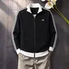 Chaqueta de retazos de color block a rayas estilo retro americano, prenda exterior casual de punto para hombre para otoño, sudadera cárdigan de corte relajado para pareja